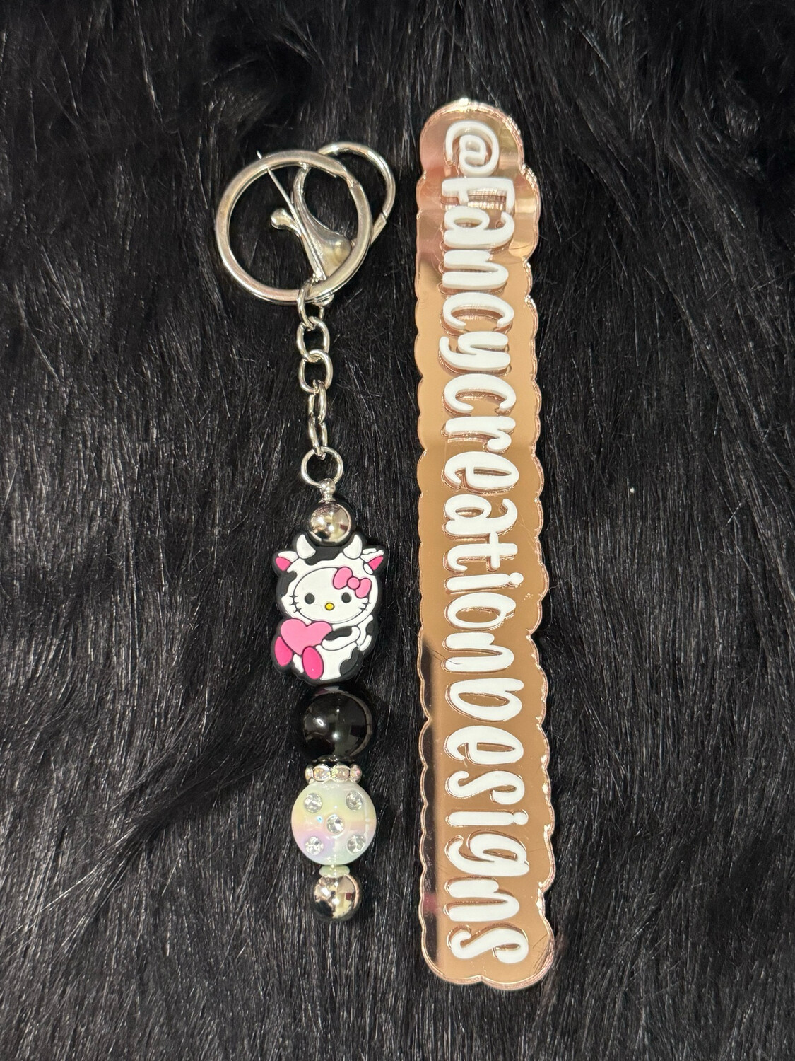 Cow HK Beaded Keychain