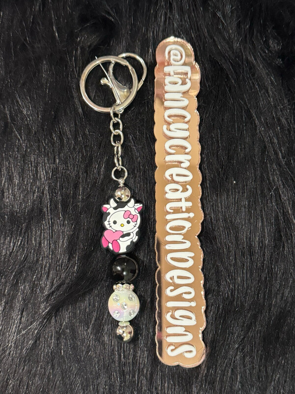 Cow HK Beaded Keychain