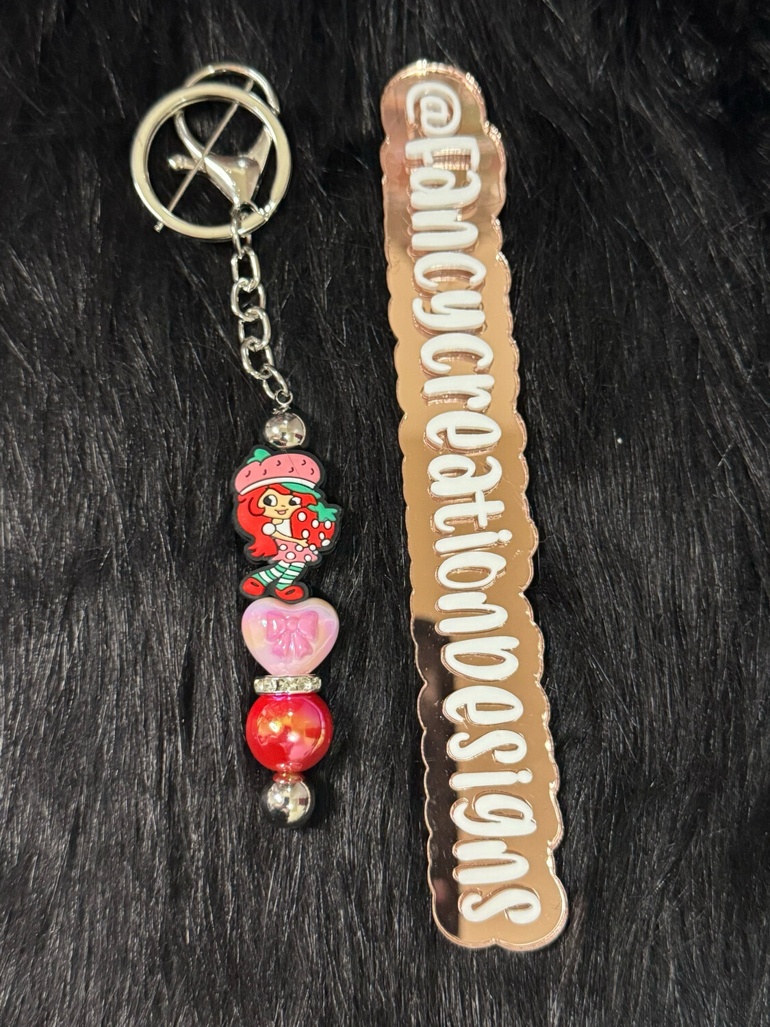 Strawberry Girl Beaded Keychain