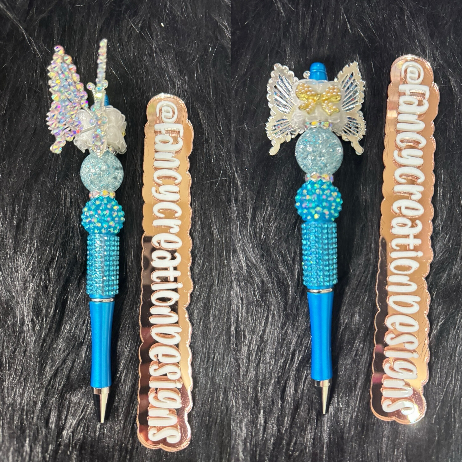 Rhinestoned Butterfly Beaded Blue Pen