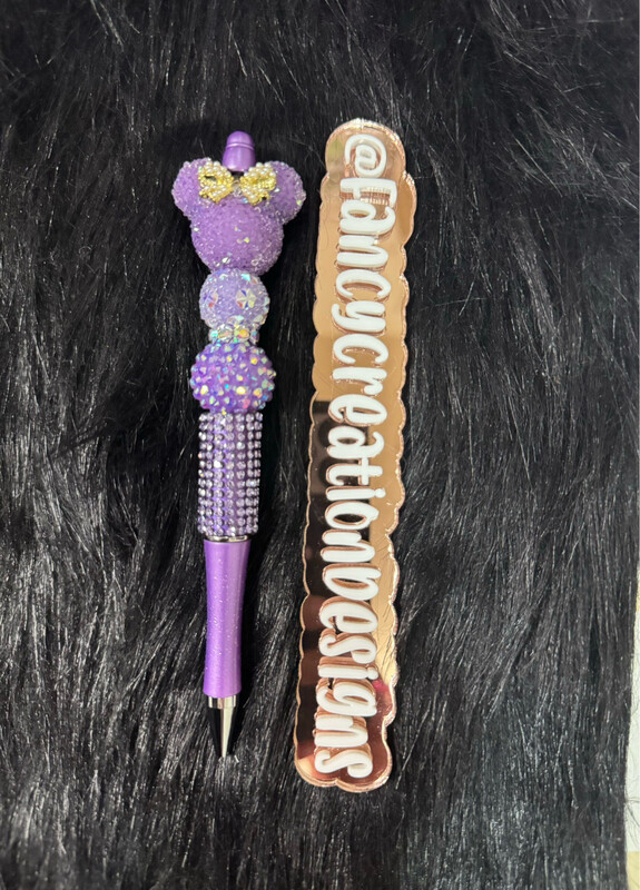 Fancy Purple Girl Mouse Beaded Pen
