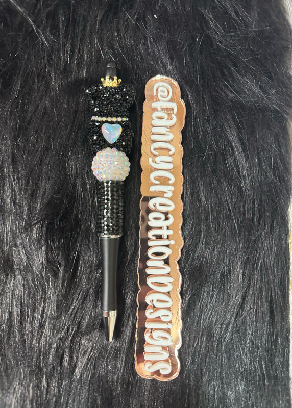 Fancy Black Bear Beaded Pen