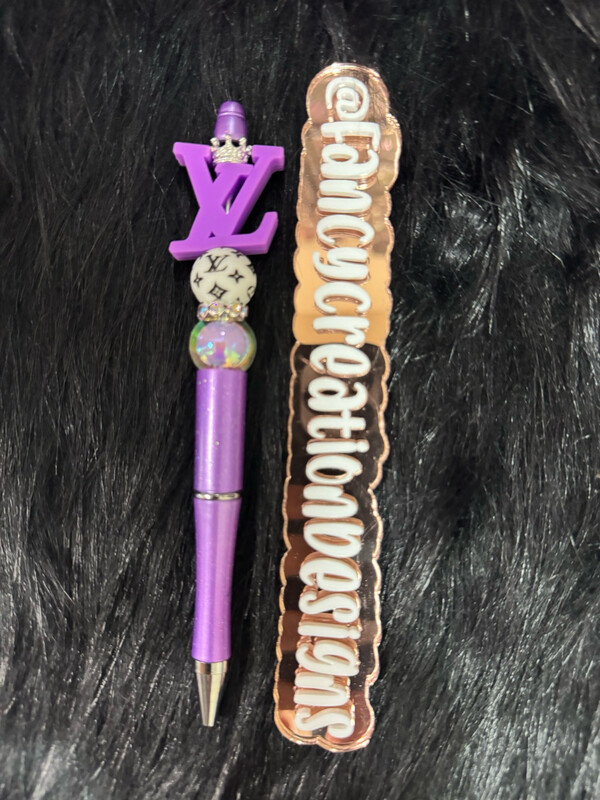 Purple LV w/ Crown Beaded Pen