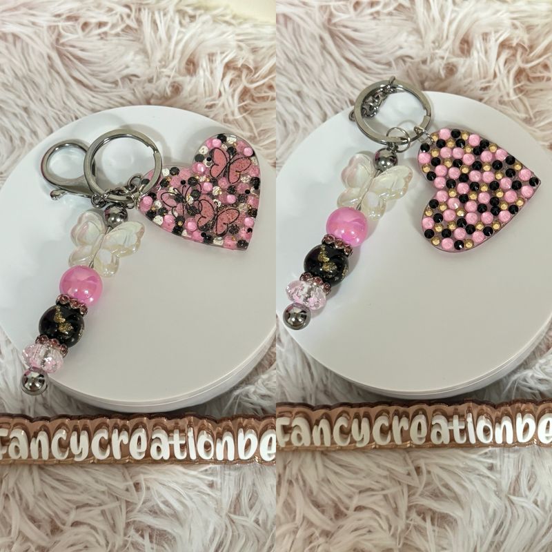 Blinged Heart Butterfly Keychain 
