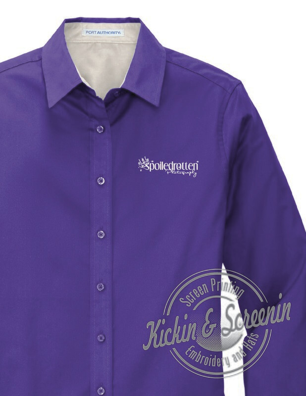 Ladies Purple SRP Embroidered Button Up