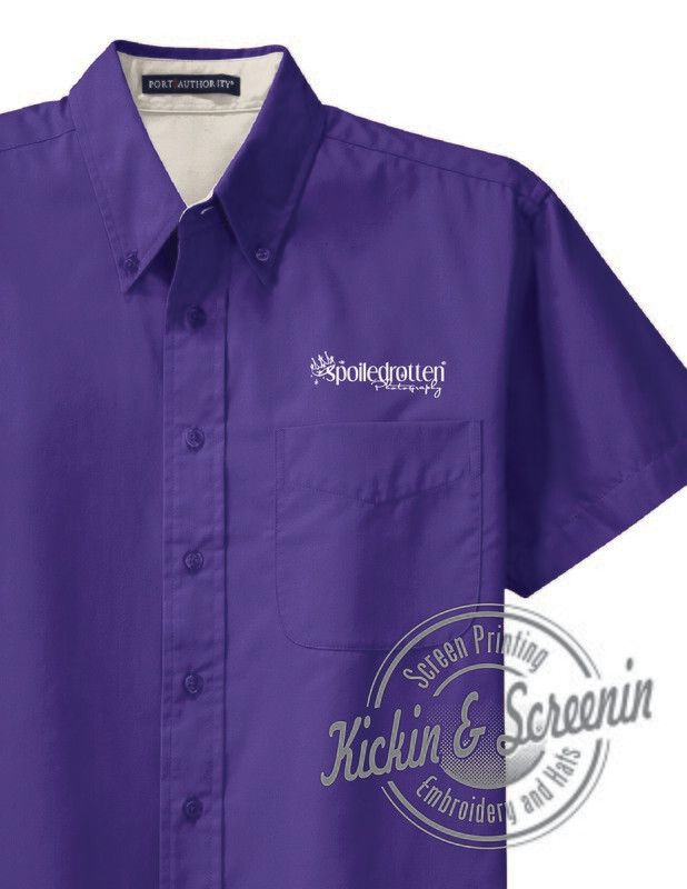 Men&#39;s Purple SRP Embroidered Short Sleeve Button Up