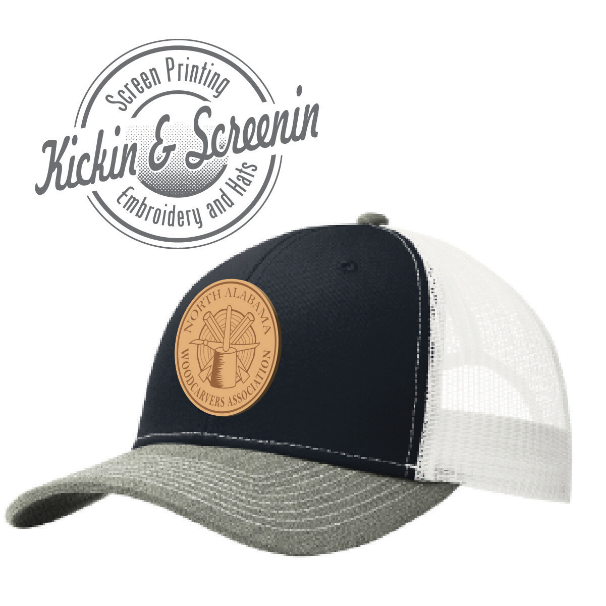 NAWA Leather Patch Hat Navy Gray and White