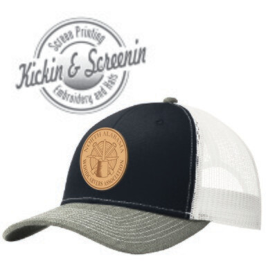 NAWA Leather Patch Hat Navy Gray and White