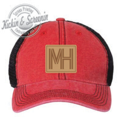 MHCS Square MH Leather Patch Unstructured Mesh Back Hat - Red/Black