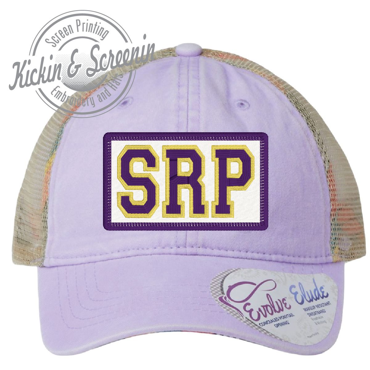 SRP Collegiate Patch Hat - Lavender/Stripes - TESS Ponytail Hat