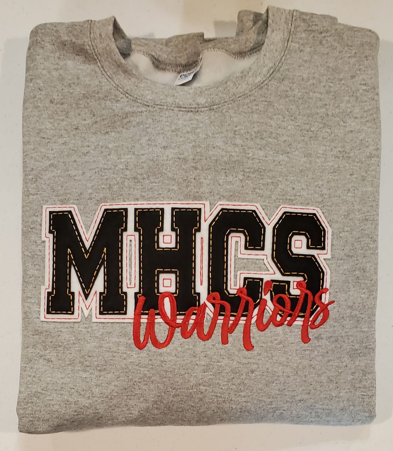 MHCS Warriors - Collegiate Felt Applique Crewneck - Heather Gray