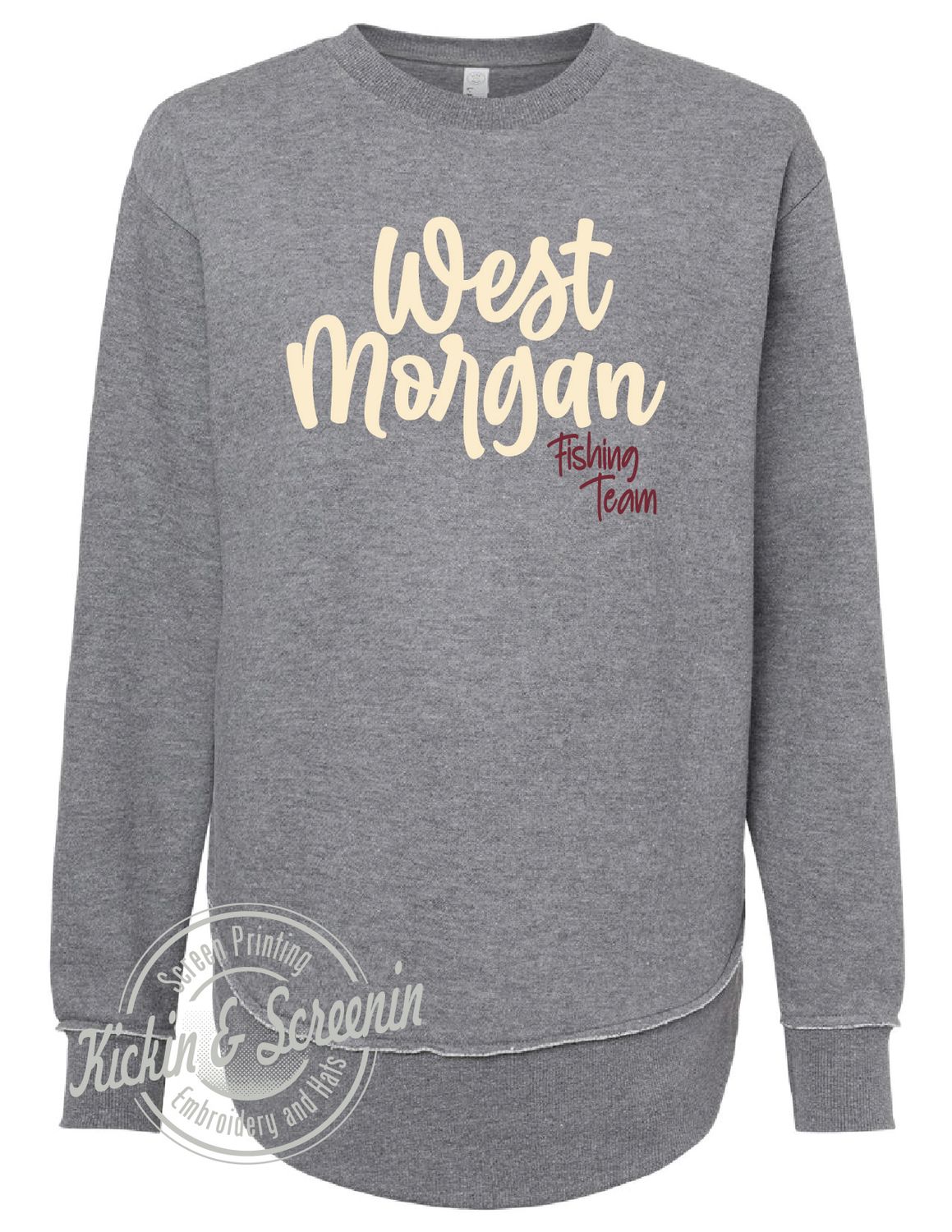 WM Fishing Team DropTail Crewneck - Chenille Yarn Lettering - Granite Heather