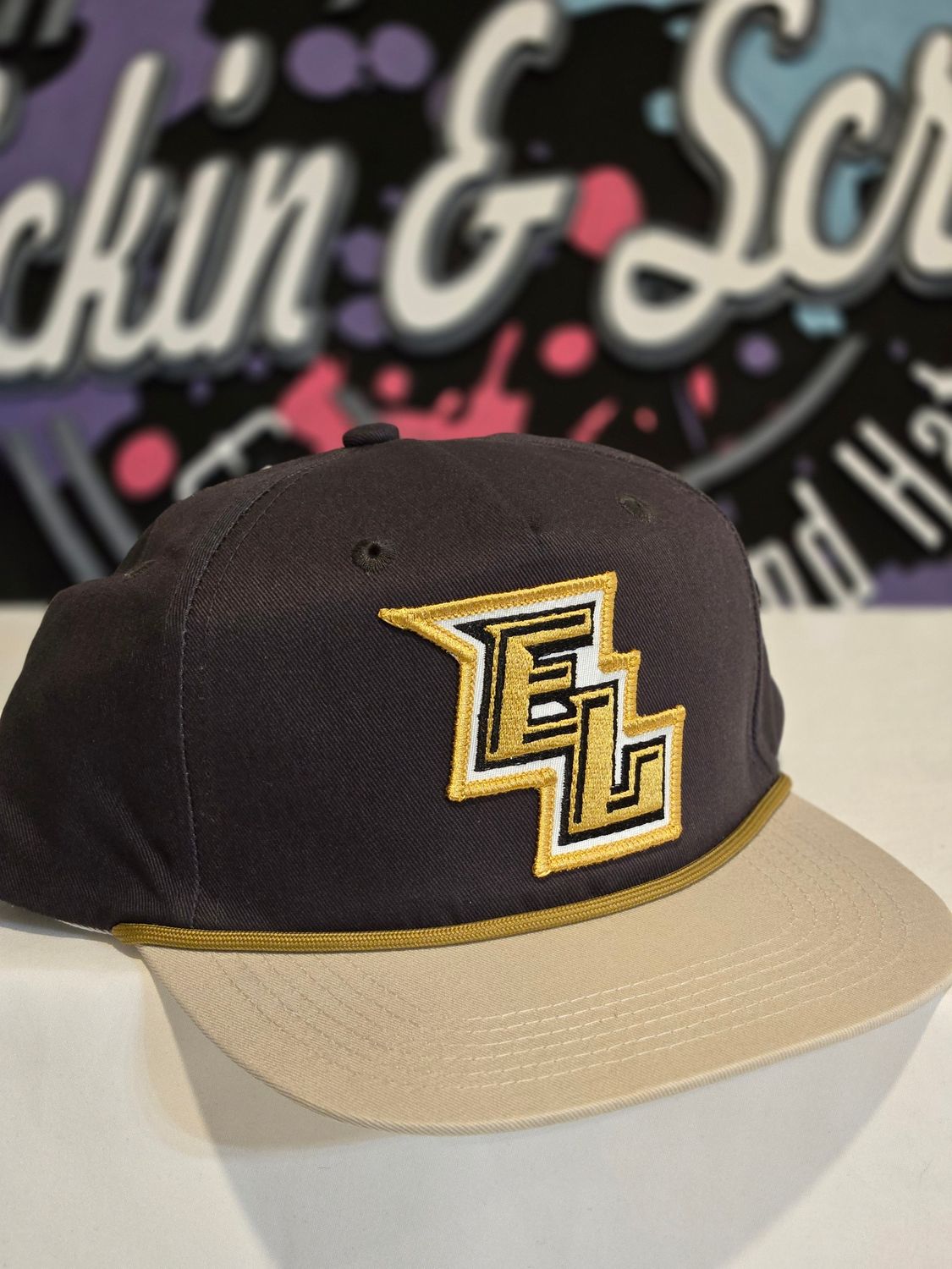 EL Patch Hat - Black/Gray/Gold - Flat Bill - Rope Hat