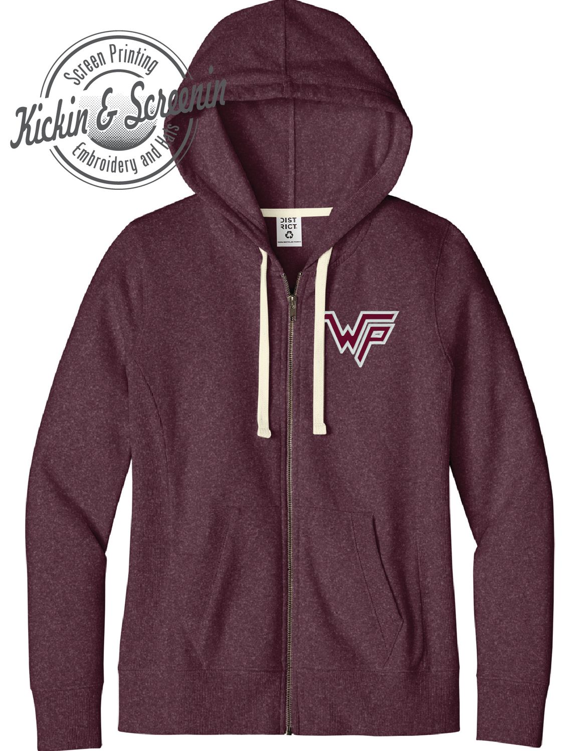 WP Embroidered Heather Maroon FullZip Ladies Hoodie