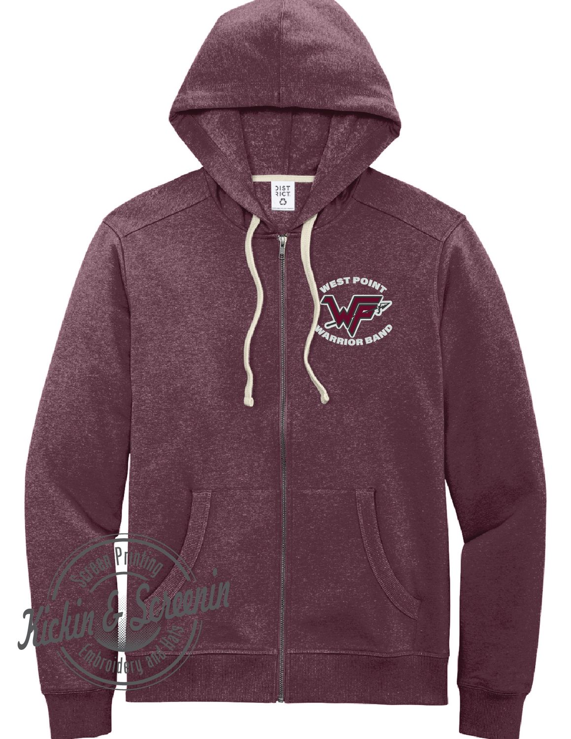 WP Band Embroidered Heather Maroon FullZip Men&#39;s Hoodie