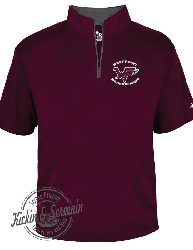 WP Band Embroidered Maroon 1/4 Zip Performance Short Sleeve Pullover