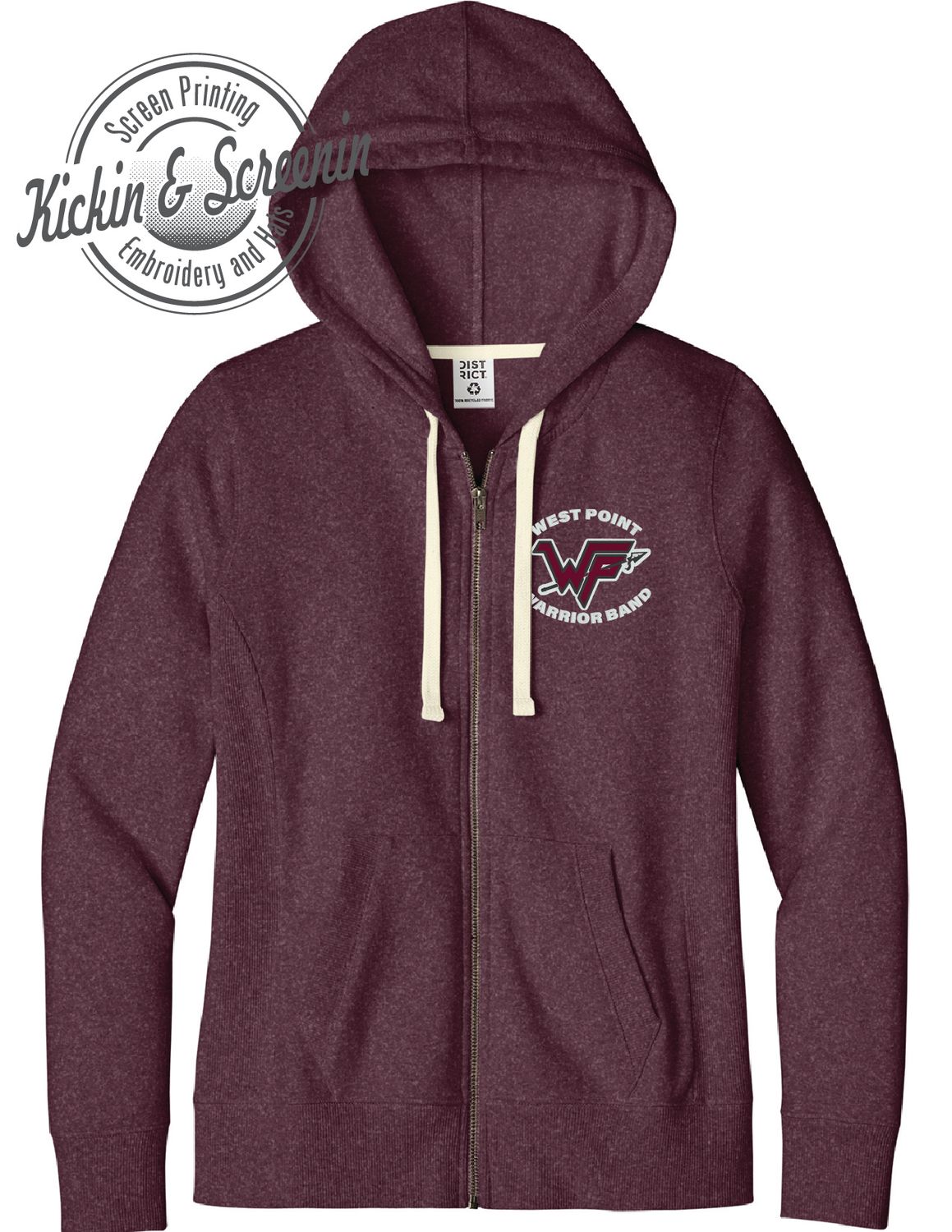 WP Band Embroidered Heather Maroon FullZip Ladies Hoodie