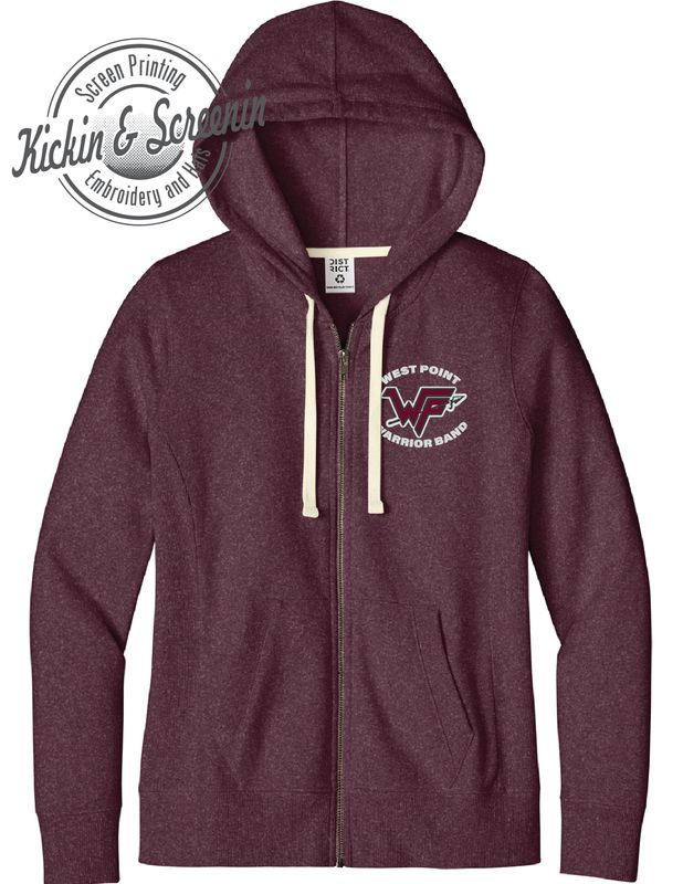 WP Band Embroidered Heather Maroon FullZip Ladies Hoodie