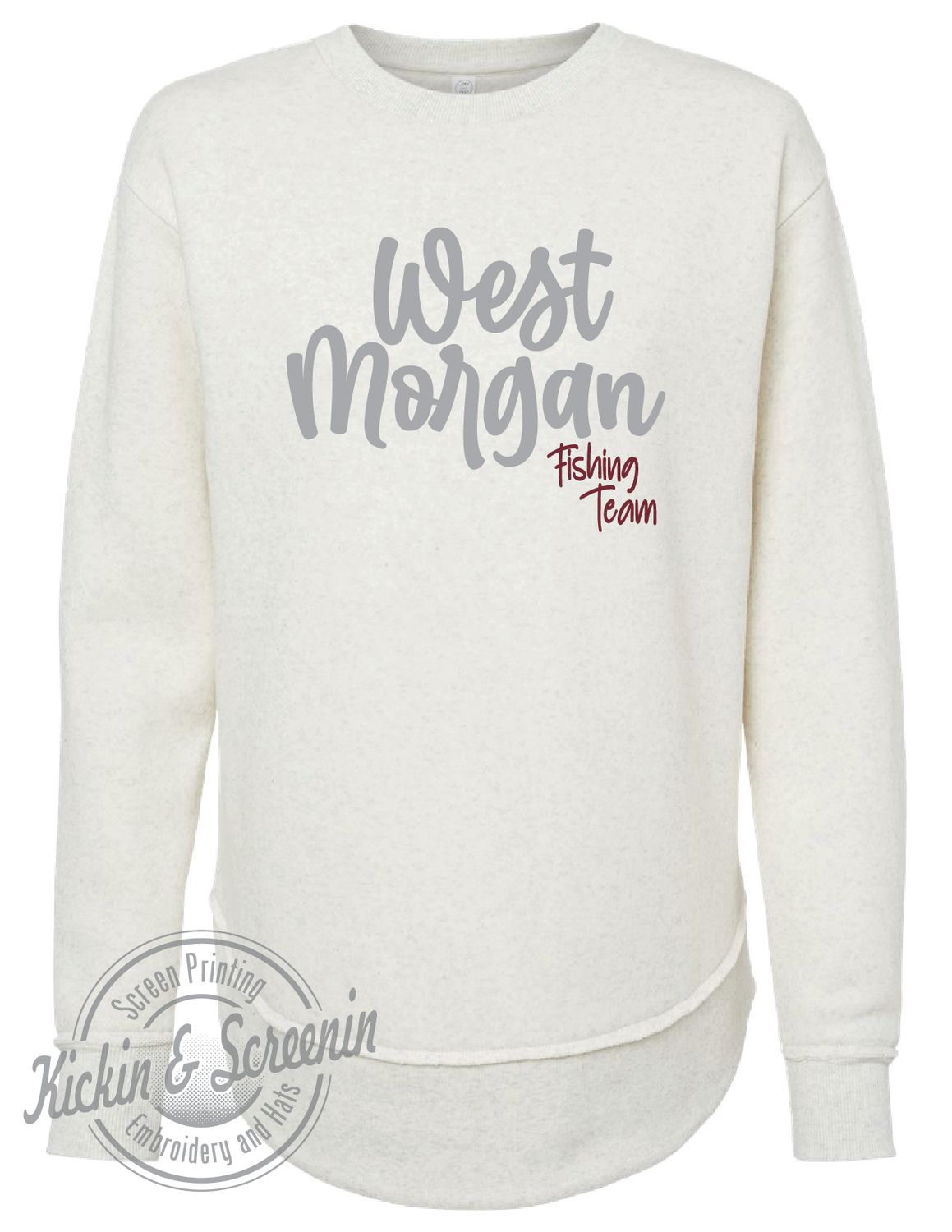 WM Fishing Team DropTail Crewneck - Chenille Yarn Lettering - Natural Heather