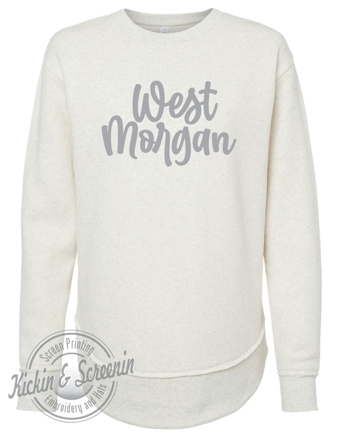 West Morgan DropTail Crewneck - Chenille Yarn Lettering - Natural Heather
