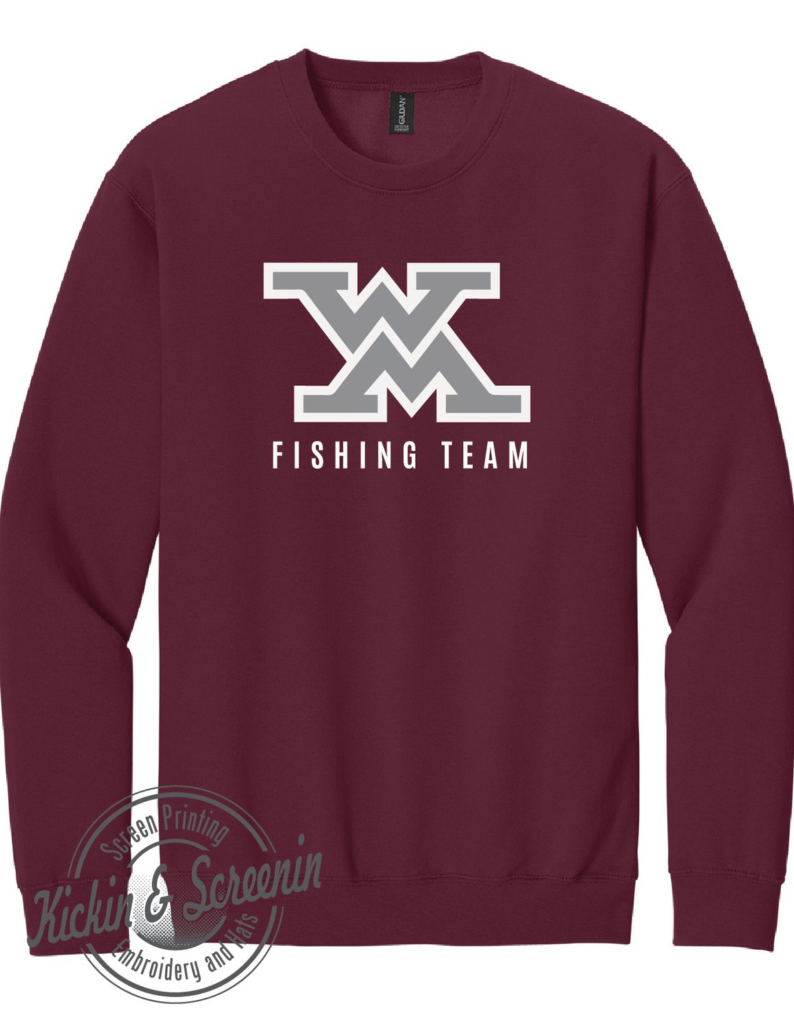 WM Fishing Team -  Twill Embroidered - SoftStyle Crewneck - Maroon