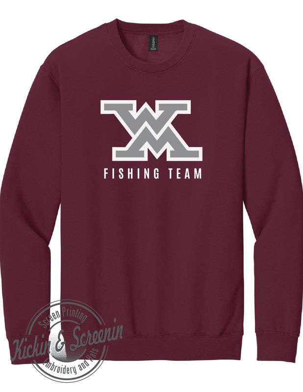 WM Fishing Team -  Twill Embroidered - SoftStyle Crewneck - Maroon