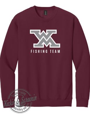 WM Fishing Team -  Twill Embroidered - SoftStyle Crewneck - Maroon