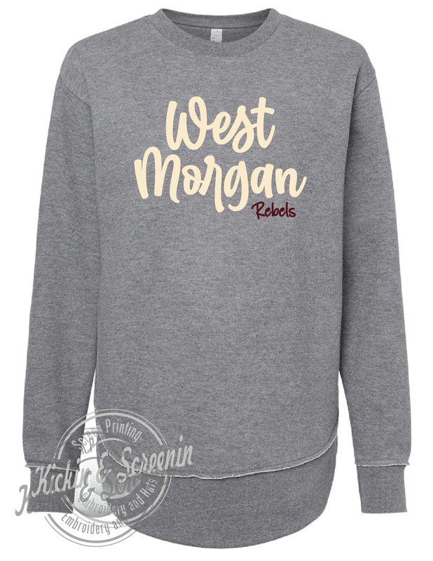 West Morgan DropTail Crewneck - Chenille Yarn Embroidered - Granite Heather