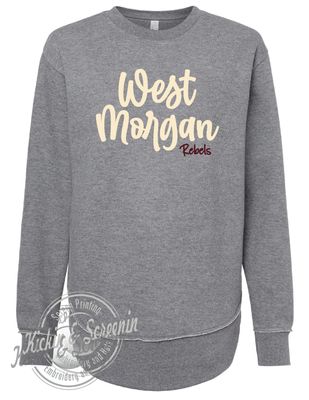 West Morgan DropTail Crewneck - Chenille Yarn Embroidered - Granite Heather