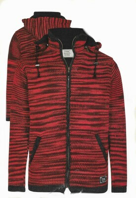 Schafwoll Jacke "rot/schwarz" mit abnehmbarer Kapuze