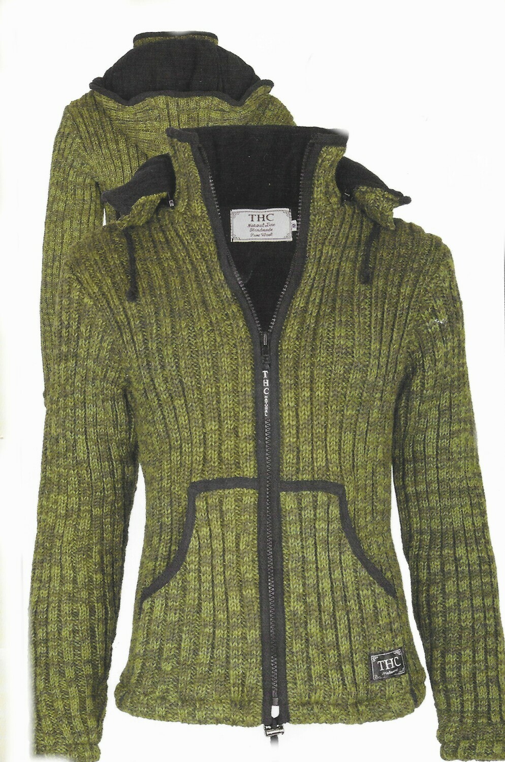 Schafwoll Jacke "grün" mit abnehmbarer Kapuze