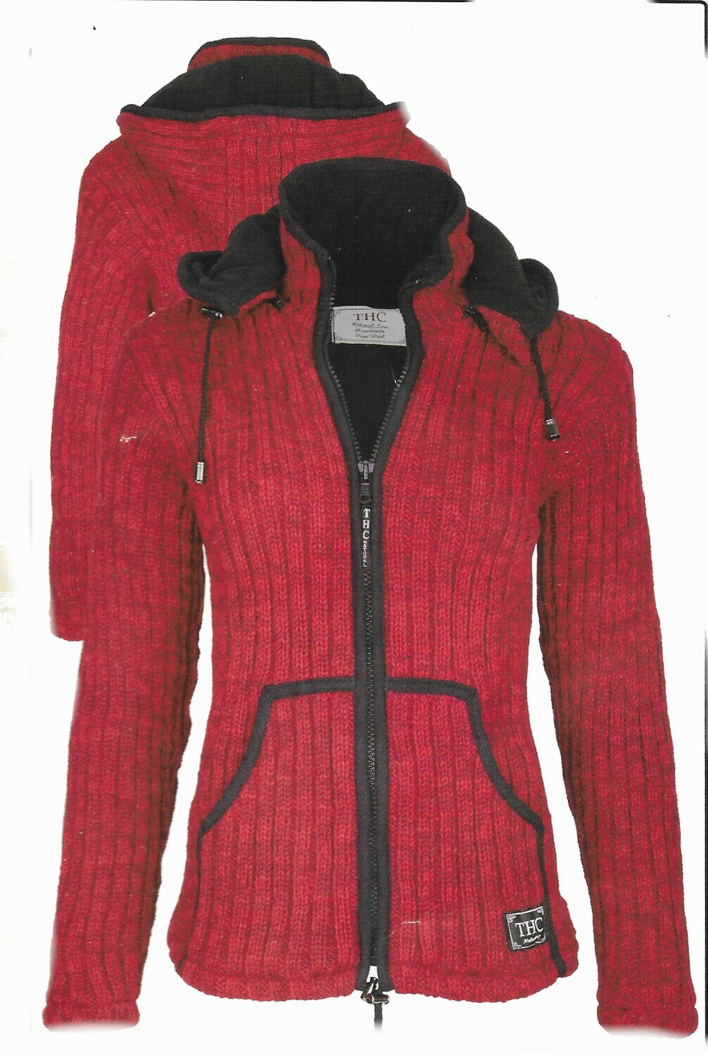 Schafwoll Jacke "Rot" mit abnehmbarer Kapuze