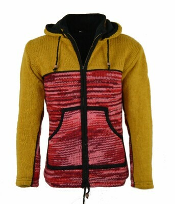 Schafwoll Jacke "Free-Style" Gelb-Rot, mit abnehmbarer Kapuze