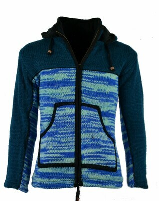 Schafwoll Jacke im "Free-Style" blau, mit abnehmbarer Kapuze