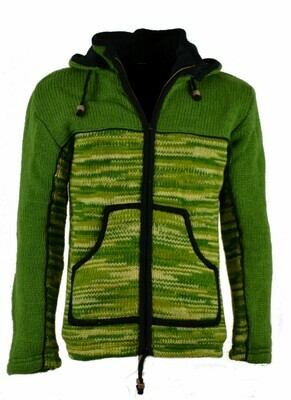 Schafwoll Jacke "Free-Style" Grün, mit abnehmbarer Kapuze