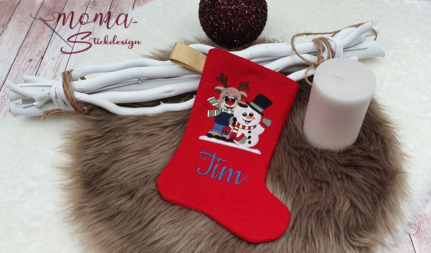 Nikolausstiefel - Rentier und Schneemann