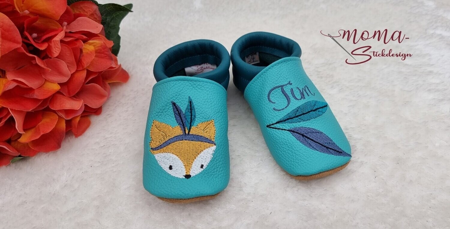 Lederpuschen Boho Fuchs - Federn