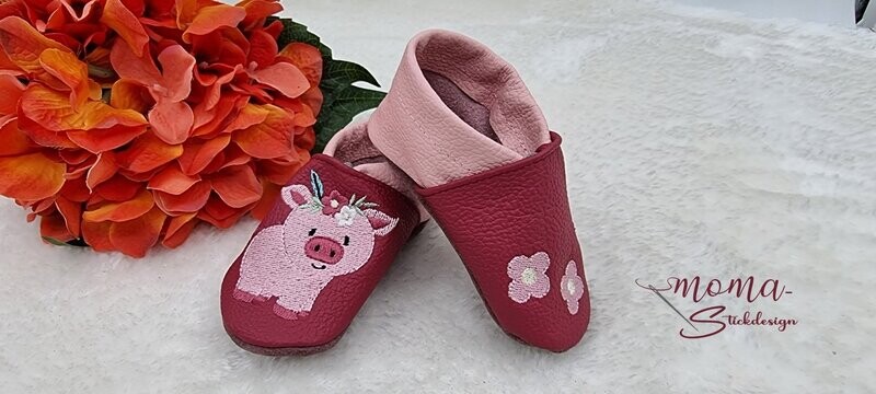 Lederpuschen Boho Schwein - Blumen