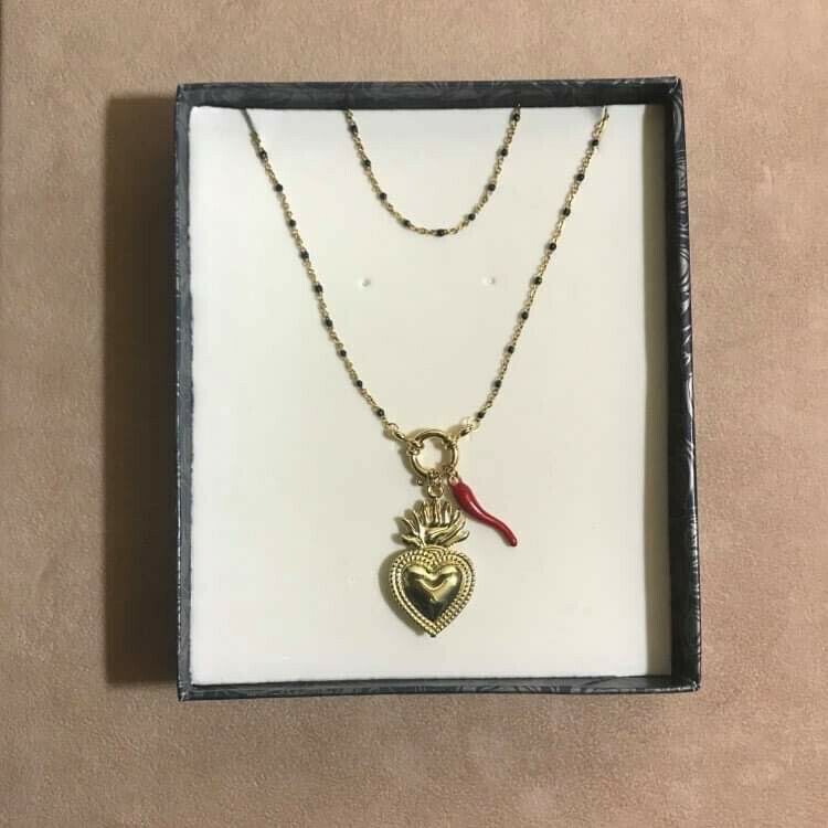 Collana sacro cuore helm ( + colori), collane: 1.cuoro oro/ cornetto rosso