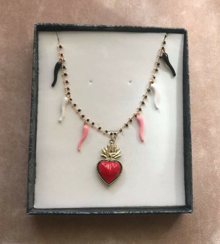 collana sacre coeur portafortuna, cuore: rosso