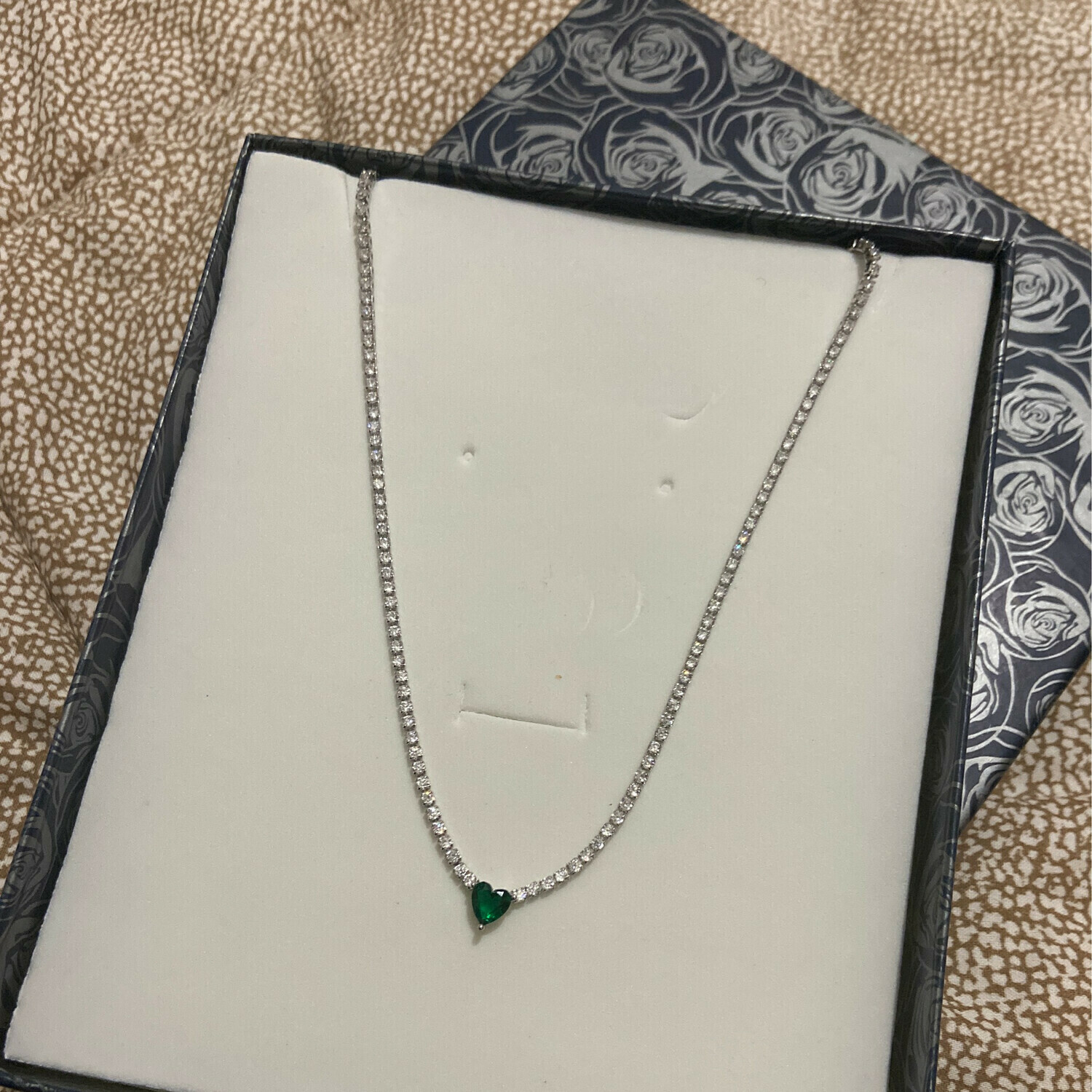 Collana tennis cuore  ( verde o trasparente), cuore: 2.verde
