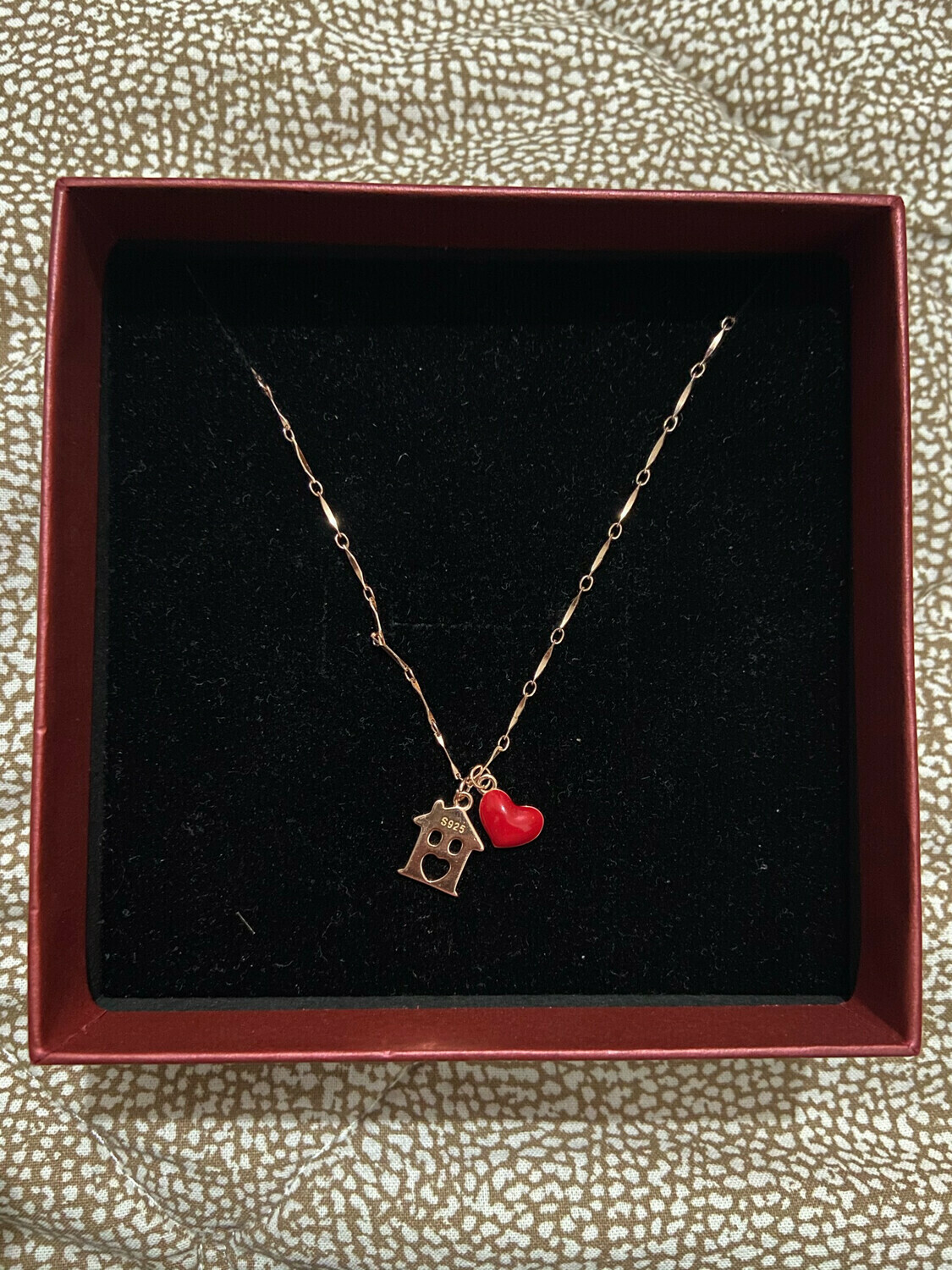 Collana con casa e cuore argento 925 ( argento o oro rosa), casa: 2.oro rosa