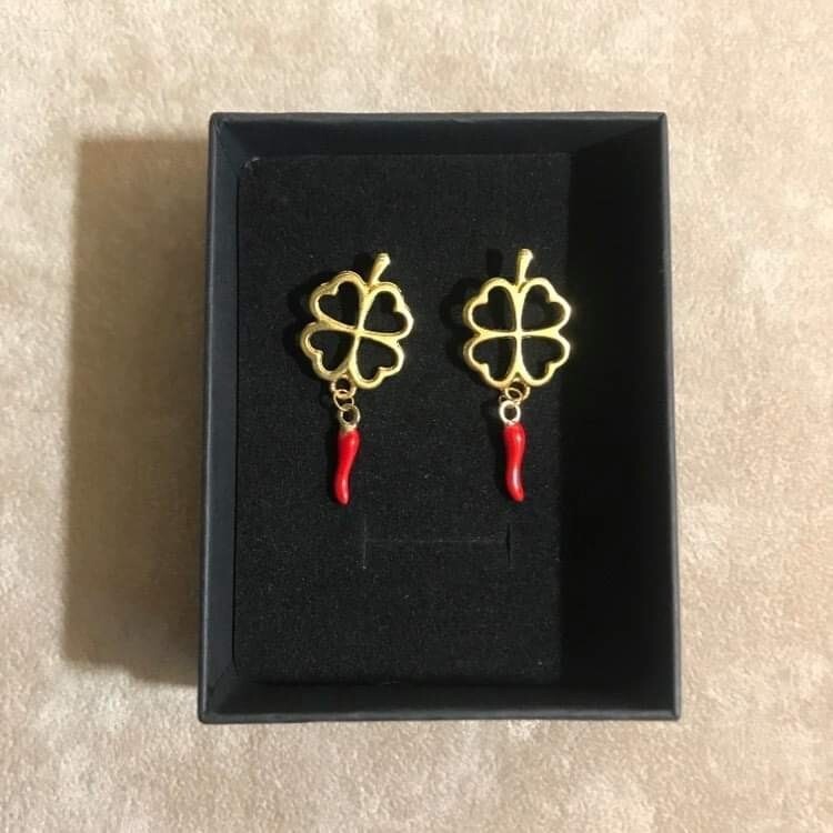 Orecchini Quadrifoglio/ cornetto ( oro e argento )