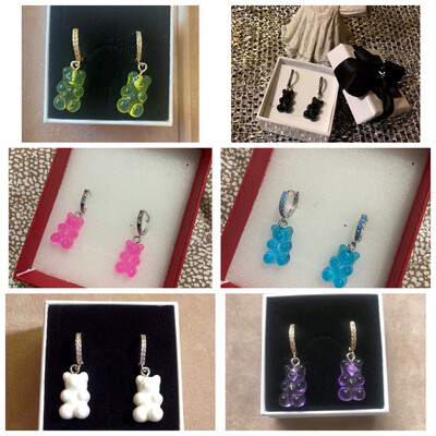 Orecchini cerchio con strass con orsetti gommosi (+ colori)