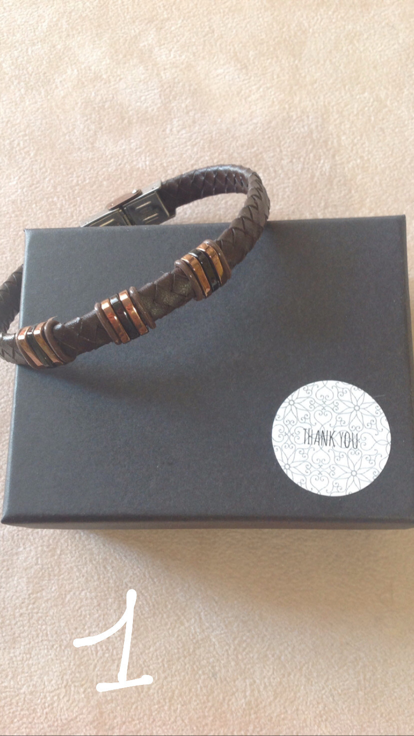 Bracciale uomo in pelle intrecciata e acciaio