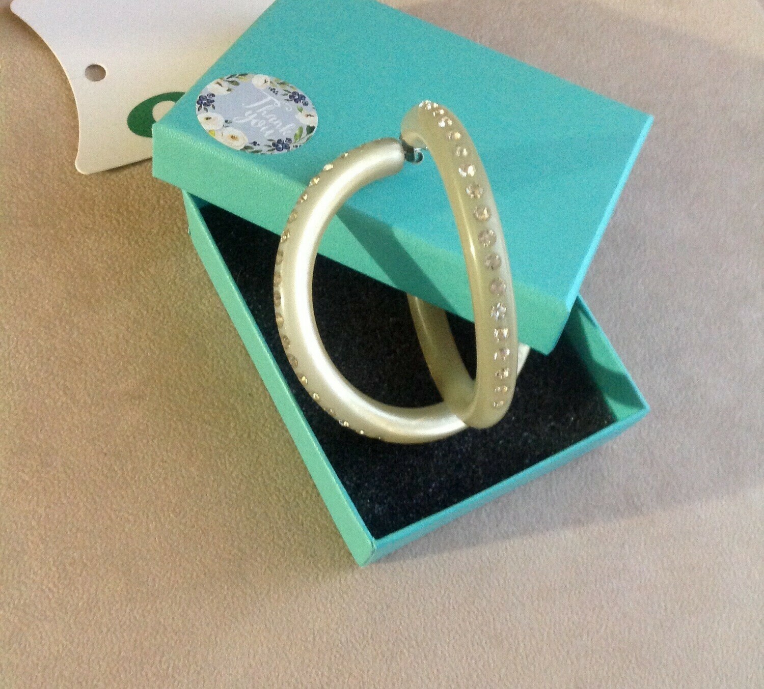 Orecchini semi cerchio con strass Swarovski, colore: avorio