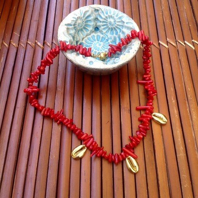 Collana Corallo Bambù e conchiglie