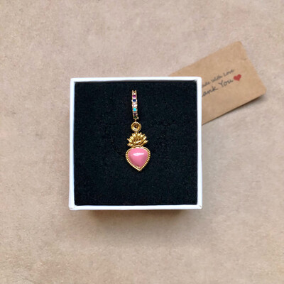 Orecchino mono Sacro cuore con strass multicolor