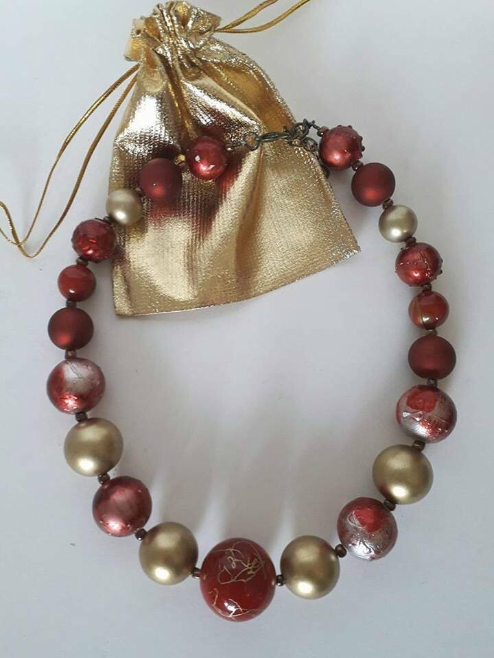 collana girocollo con palline ( + colori), collana: rosso e oro