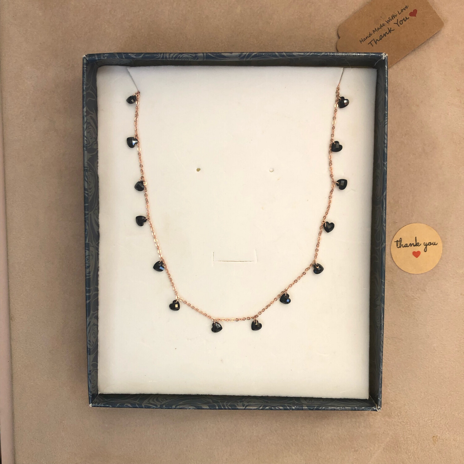 Collana rosè Cuoricini  Zirconi neri